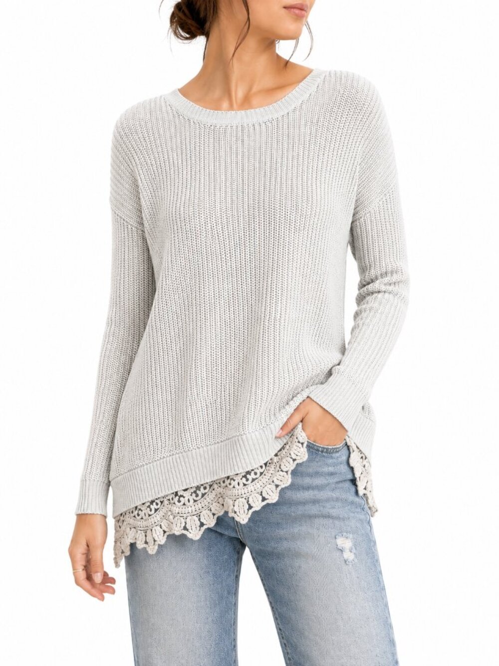Pins and Needles Lace Hem Sweater SMALL